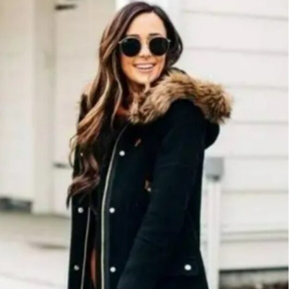 J. CREW Chateau Parka in Italian Stadium Cloth Wool Black Size 10 - Picture 2 of 11